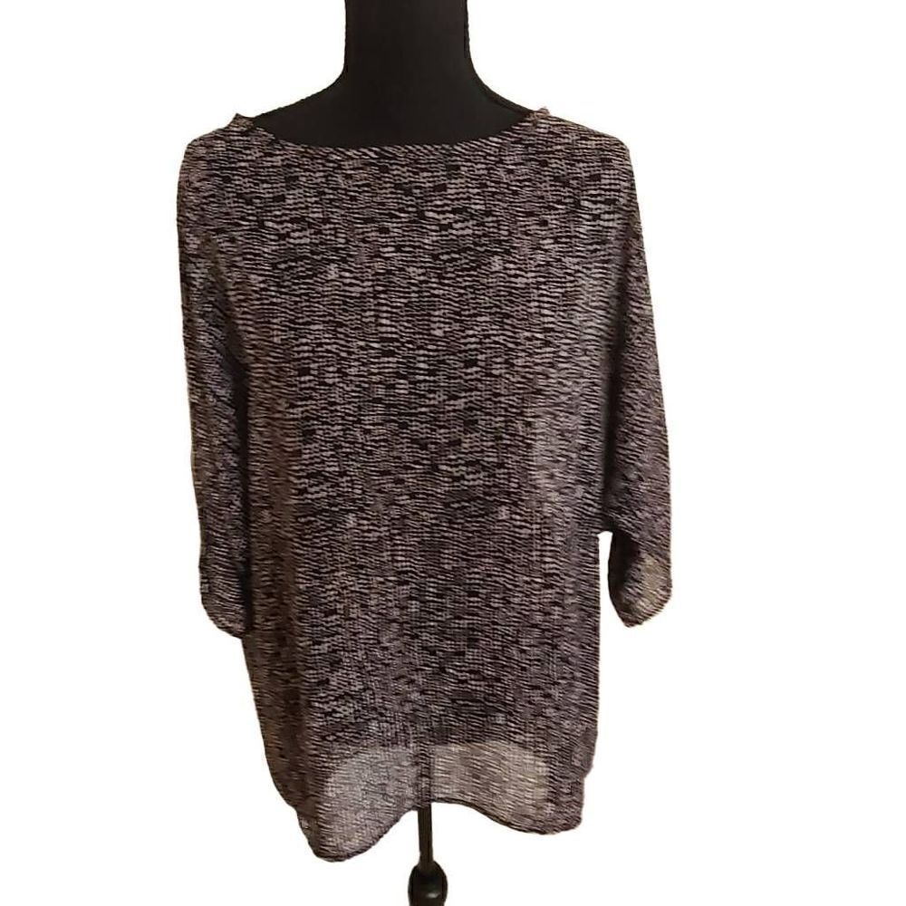 Clara Sun Woo Womens Top Rolled Sleeve Scoop Neck Geometric Black White Small